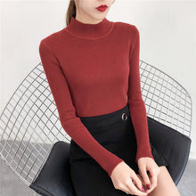 Load image into Gallery viewer, Red Beige Khaki Coffee Green Gray Black Brown Slim Turtleneck Sweater for Women Basic Pullovers Lady's Sweater Female Jumper