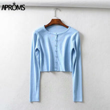 Load image into Gallery viewer, Aproms Candy Color Ribbed Knitted Cardigan Women Autumn Winter Long Sleeve Basic Cropped Sweaters Female Casual Short Jumper Top
