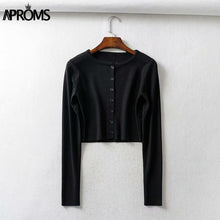Load image into Gallery viewer, Aproms Candy Color Ribbed Knitted Cardigan Women Autumn Winter Long Sleeve Basic Cropped Sweaters Female Casual Short Jumper Top