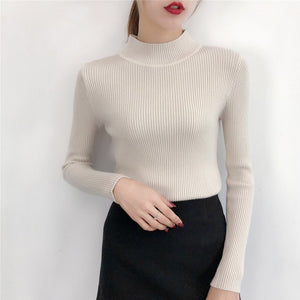 Red Beige Khaki Coffee Green Gray Black Brown Slim Turtleneck Sweater for Women Basic Pullovers Lady's Sweater Female Jumper